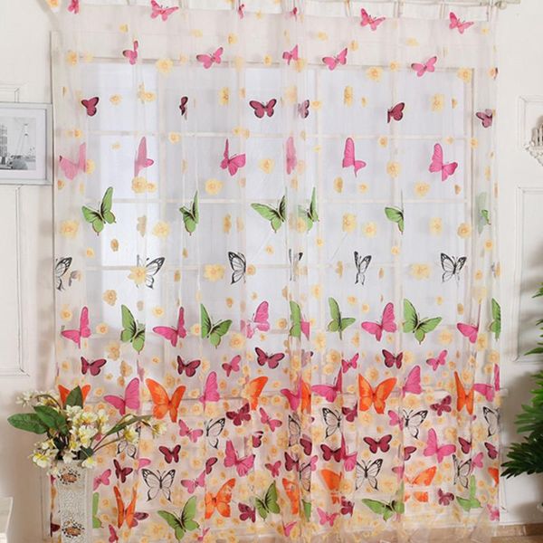 

curtain & drapes modern living room office floral butterfly print durable home easy install bedroom removable transparent window