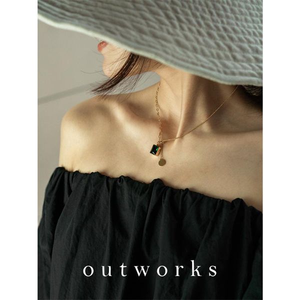 

chains outworks 2021 retro hip hop emerald stitching creative simple adjustable titanium steel necklace for women gift jewelry, Silver