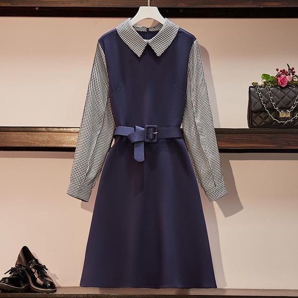 

casual dresses coigarsam 4xl plus size patchwork women dress blue 2343, Black;gray