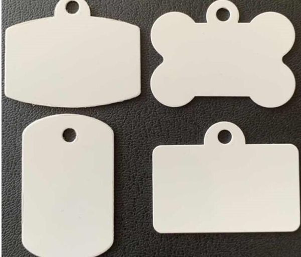 100 peças etiquetas sublimação diy em branco alumínio branco dupla face quadrada etiqueta para cachorro de estimação cartão de identificação estilo mix