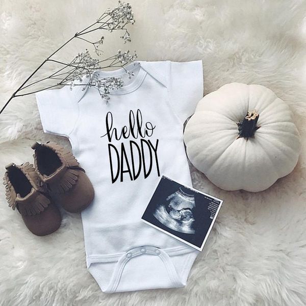 

rompers hello daddy pregnancy announcement born baby bodysuits cotton boys girls body outfits clothes, Blue