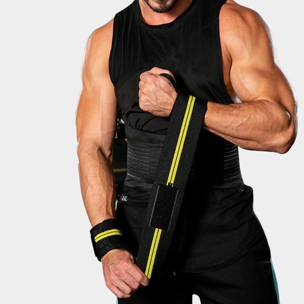 

pair outdoor sports wrist pad bandage wristbands wristguard adjustable fitness support hand protector black and yellow, Black;red