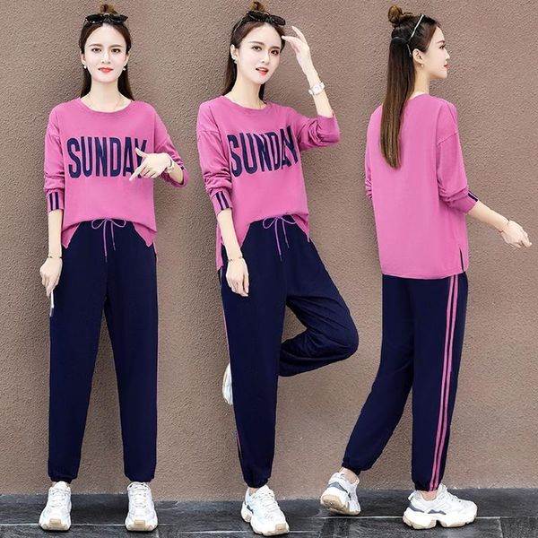 

women's tracksuits 2021 women sets autumn leisure suit long sleeve trousers 2pcs set sportswear casual outfit loose cotton clothing, Gray
