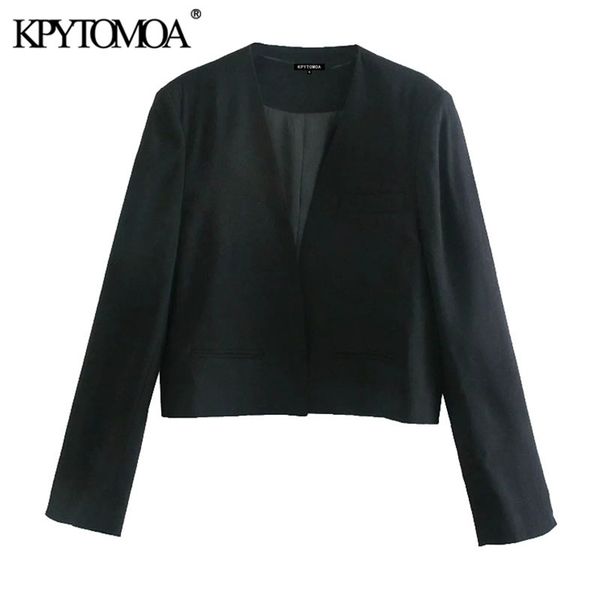 

women fashion with vents cropped blazer coat v neck long sleeve female outerwear chic veste femme 210420, White;black