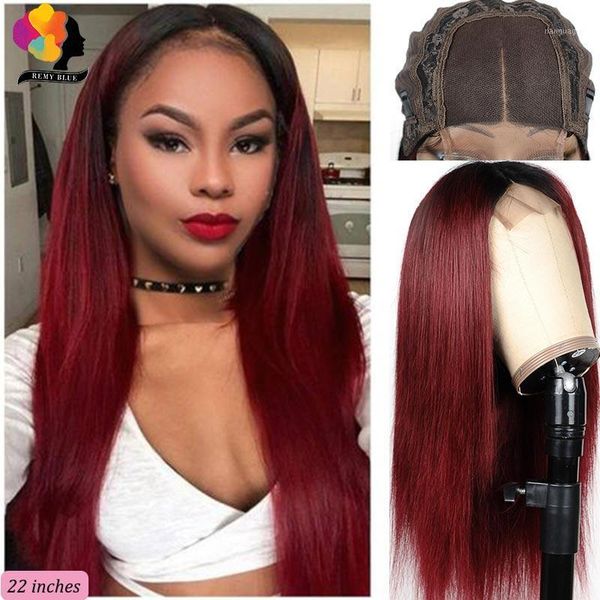 

ombre 99j straight lace front human hair wigs peruvian remy colored burgundy 4*4 wig pre-plucked remyblue 1501, Black;brown