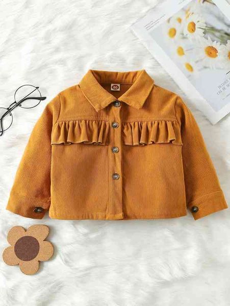 

baby solid ruffle trim corduroy coat she, Blue;gray