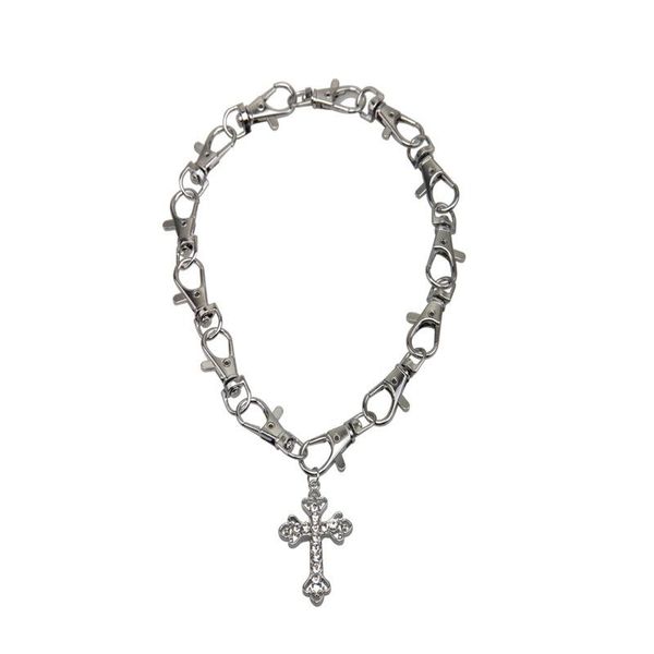 

chains hip hop key chain cross pendant clavicle personality dark wind for men and women couple gifts necklaces gothic, Silver