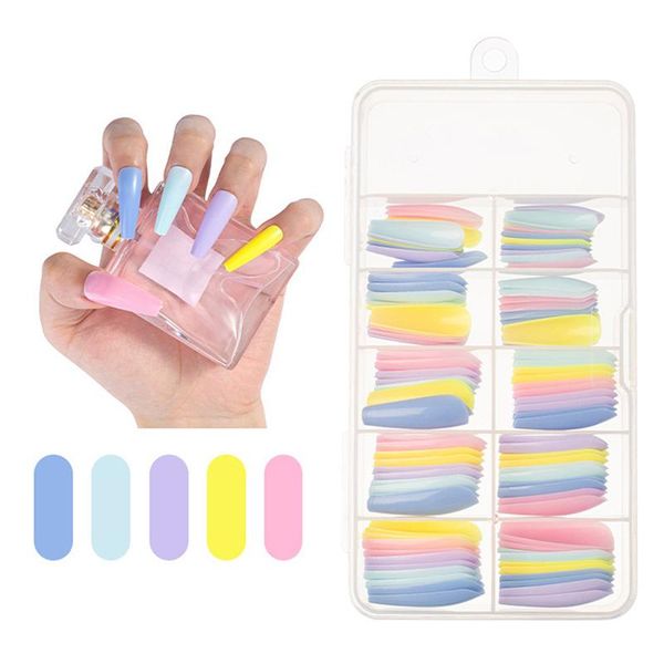 

false nails 100pcs colorful acrylic long coffin fake flat shape art tips natural full cover nail manicure tools, Red;gold