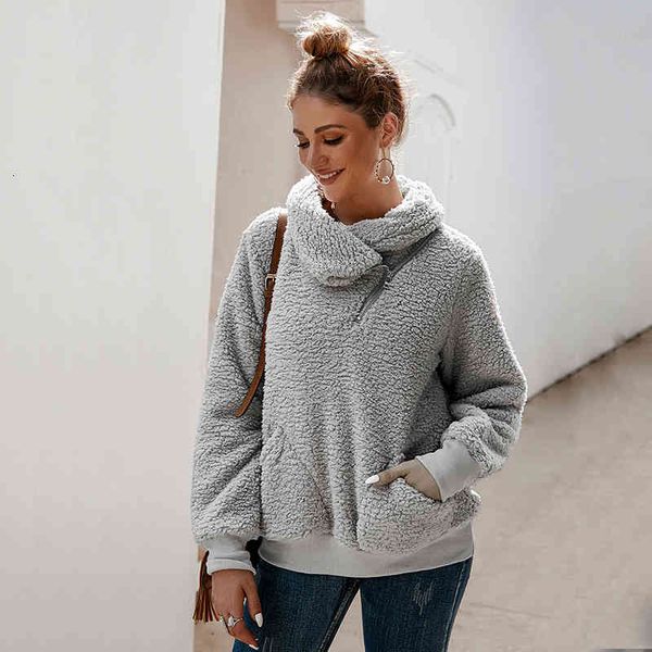 

sweatshirts fall solid winter turtleneck overcoat pullovers for women casual long sleeve zip pocket sweatshirt top, Black