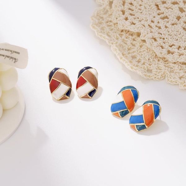 

stud jaeeyin 2021 arrivals colorful enamel oval gold color multi orange bohemia geometric statement big elegant earrings, Golden;silver