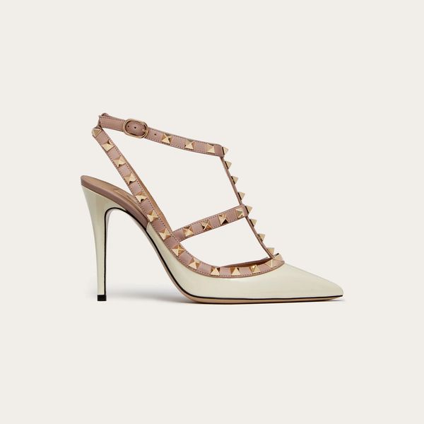 

the v classic shoes rockstud ankle strap pumps in patent leather 100 mm, Black