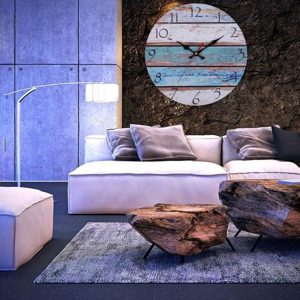 

wall clocks pastoral round shape clock retro household bedroom living room decor hanging bar decoration without battery