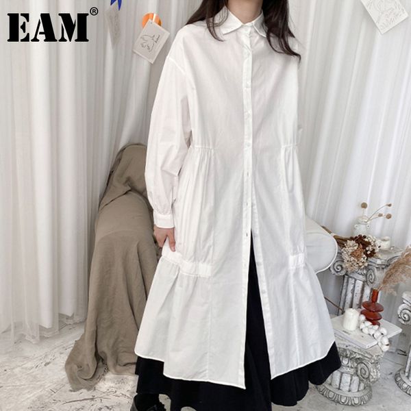 

[eam] women black pleated long big size shirt dress lapel long sleeve loose fit fashion spring autumn 1dd6133 21512, Black;gray