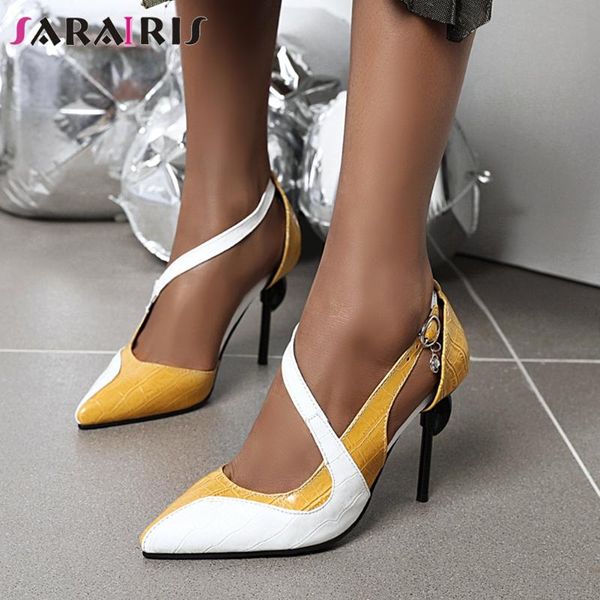 

dress shoes sarairis ladies 2021 thin high heels pumps summer elegant shallow women office fashion mixed-color woman, Black