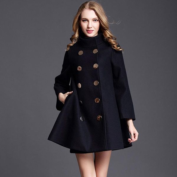 

women's wool & blends coats woman winter 2021 autumn korean clothes outerwear double-breasted midi long women blend coat england overco, Black