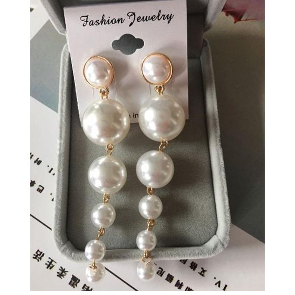 

dangle & chandelier simulated-pearl earrings for women fashion jewelry brincos longos festa big pearl statement round, Silver