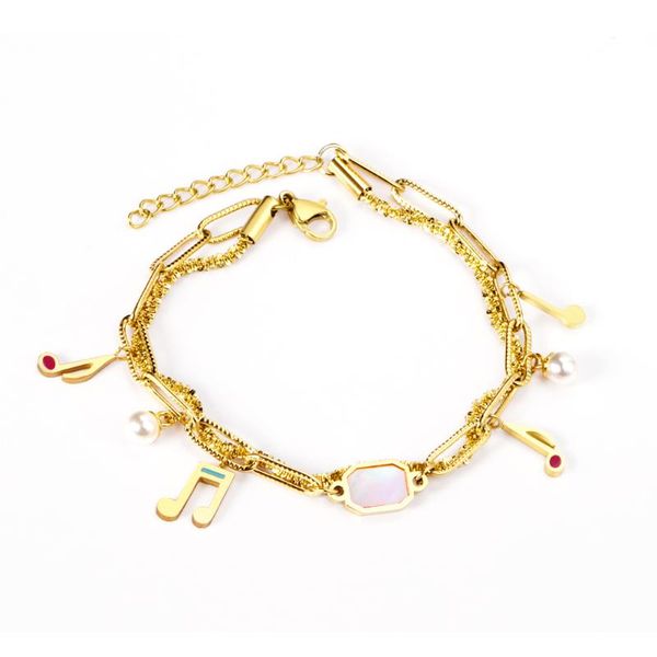 

link, chain luxusteel stainless steel bracelets women cute trendy note accessories mixed color gold double chains bangles daily, Black