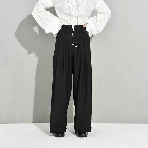 

[eam] high waist black pleated bandage long wide leg trousers new loose fit pants women fashion tide spring autumn jx39901 200930, Black;white