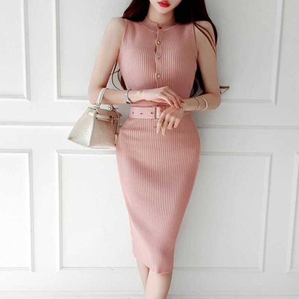 

summer women korean knitted dresses sleeveless knit dress female vestido 210531, Black;gray