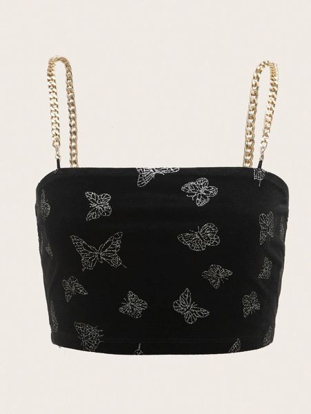 

glitter butterfly chain cami q7on#, White