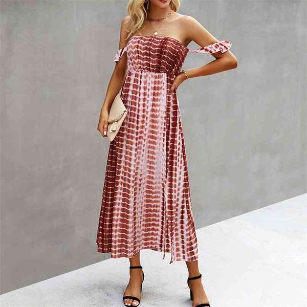 

summer fashion tie-dye tube halter female dress vestido print a-line beach women boho long maxi 210508, Black;gray