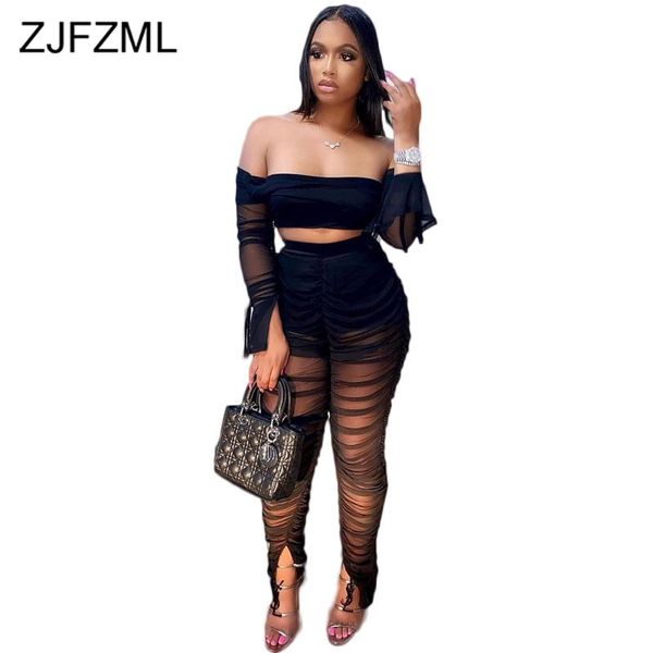 

women's pants & capris black sheer mesh spliced bodycon trouser for women fashion high waist ruched see through pant casual split hem p, Black;white
