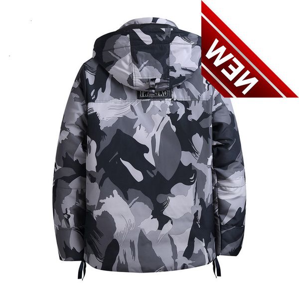 

2021 winter new men's white duck down camouflage jacket streetwear hooded thicken warm fashion casual coat male brand, Black