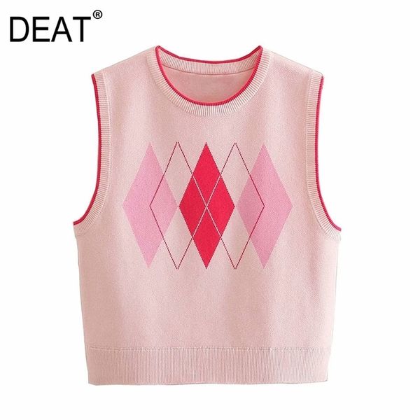 

[deat] women knitting casual sleeveless v-neck argyle loose sweater vest autumn spring fashion 13c243 210527, Black;white