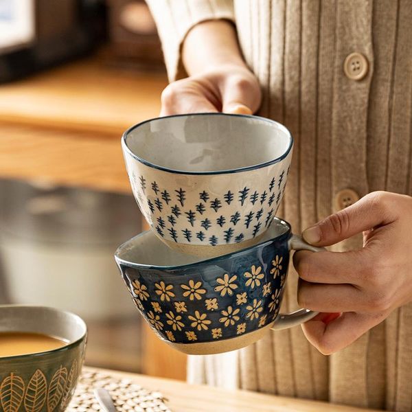 

mugs 310ml japanese vintage ceramic mug handgrip cup for breakfast milk oatmeal coffee heat resistant office home drinkware tool