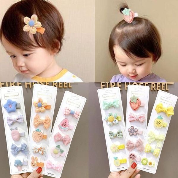 

hair accessories girls cartonn fruits clips 5pcs/set kids stars flower hairpins bows barrettes cloth, Slivery;white