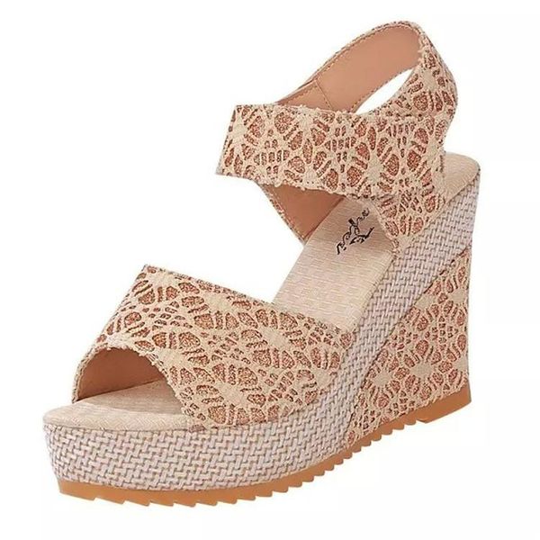 

summer korean high-heeled sandals muffin with wedge fish mouth shoes female, Black
