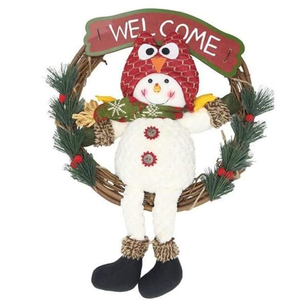 

pcs rattan christmas wreath garland with red hat snowman doll and wooden welcome sign holiday hanging wall window decorative flowers & wreat