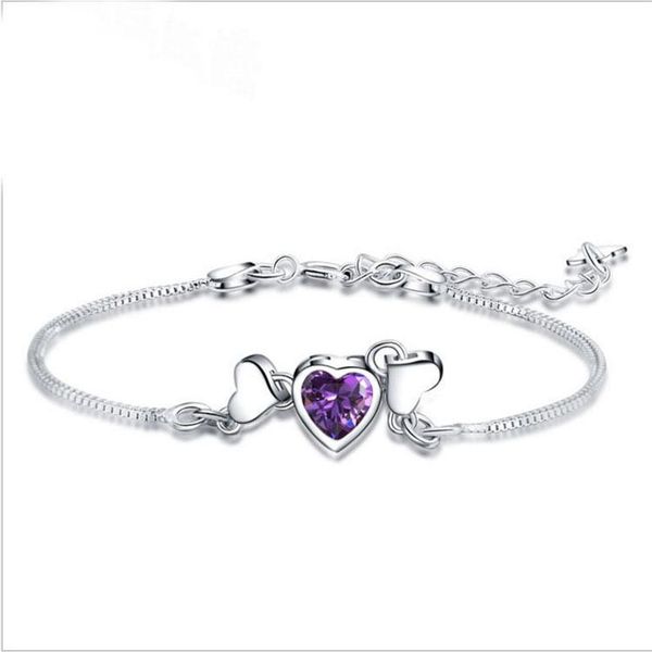 Bracelets de charme 925 Argent Artisanat Coeur à Coeur Imprimer Édition Coréenne Mode En Forme De Coeur Bracelet Femme Bijoux En Gros Avec Boîte