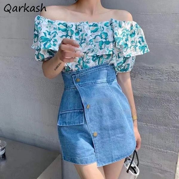 

women's shorts denim women design fashionable asymmetrical buttons decoration high waist all-match ladies pockets female blue, White;black
