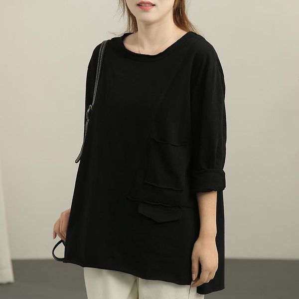 

women's t-shirt 2021 women spring retro loose all-match casual pocket, White