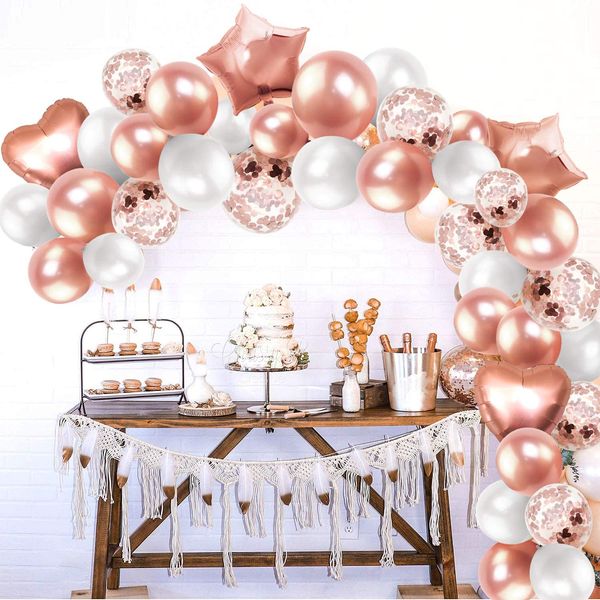 

rose gold birthday party decoration rose gold balloon arch garland kit latex confetti balloons foil star balloon tape strips tie
