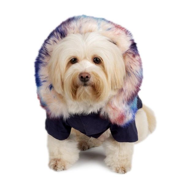

dog apparel cold weather fashion pet keep warm cotton blend windproof home faux fur collar winter coat casual outdoor soft