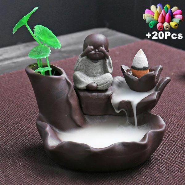 

fragrance lamps +20incense home decorations monk buddha waterfall backflow incense burner stick holder green plant hydroponic flower pot