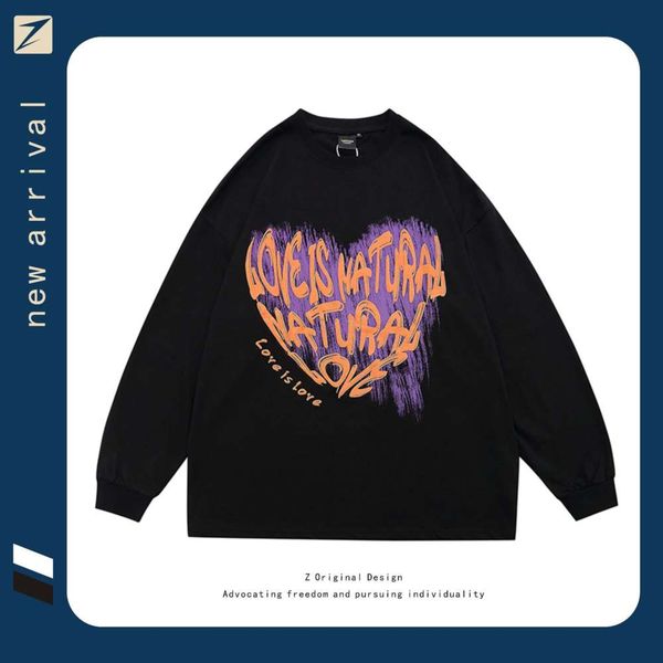 

spring and autumn long sleeve loose love sweater hoodie round neck sweater fashion, Black