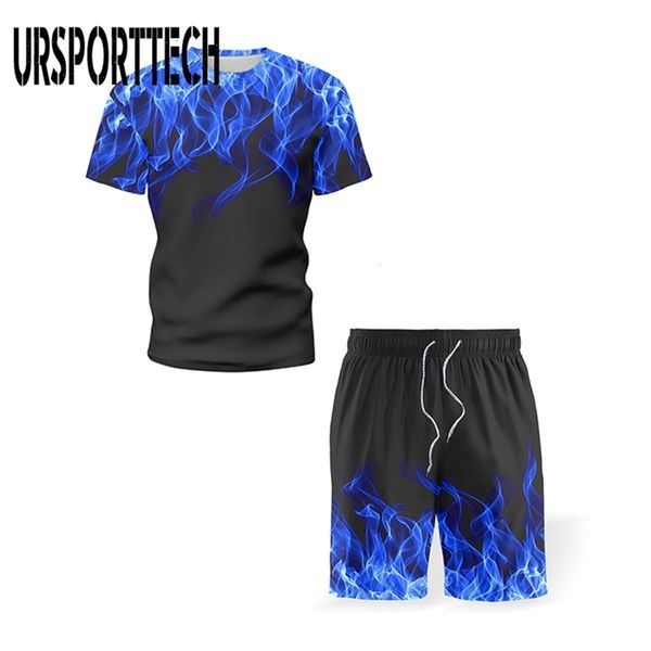 

summer tracksuit men sets casual men's set 2 pieces suit print short sleeve t-shirt shorts man suit sportswear women 2 set 210714, Gray