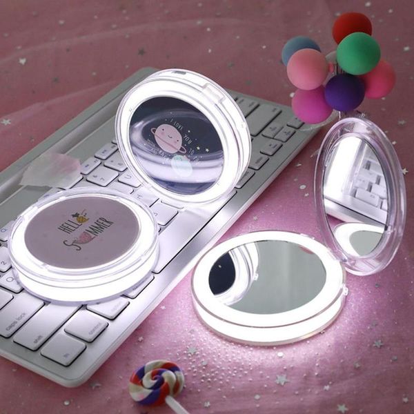 

compact mirrors hand fold lighted makeup mirror mini round portable led light make up sensing usb chargeable cosmetic beauty tools