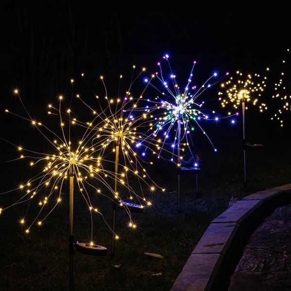 

solar lamps 2pcs led fireworks light 90/120/150 leds lawn garden string outdoor waterproof dandelion lamp christmas decor