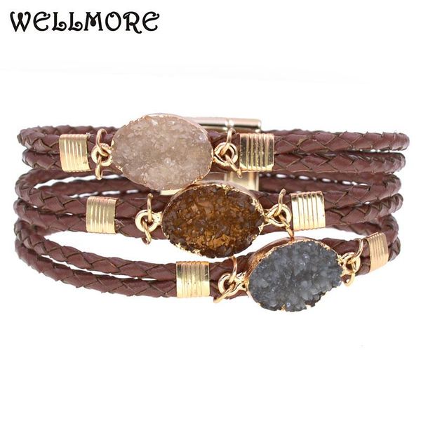 

vintage leather bracelets for women 4 colors 3 size magnet charm & bangles fashion female jewelry, Golden;silver