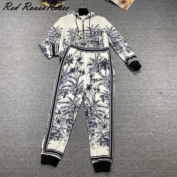 

women's two piece pants fashion women print full sleeve blouse suit set, White