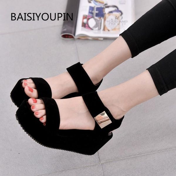 

dress shoes summer solid casual women sandals fashion shallow 4cm platform thick bottom wedges non-slip pu leather female, Black