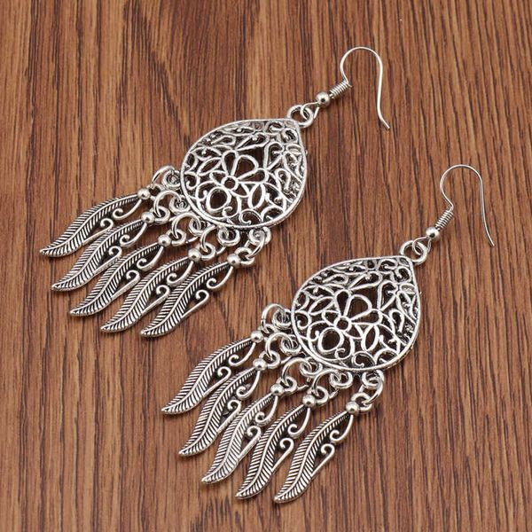 

women's leaf tassel tibetan silver dangle chandelier earrings gstqe017 fashion gift national style women diy earring