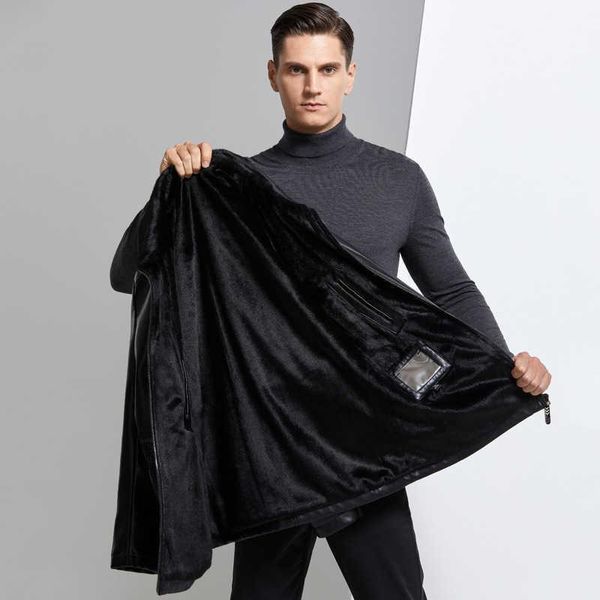 

men's leather & faux genuine clothing mens sheep natural coat winter parka real fur long plush thick oversize sheepskin jackets for man, Black