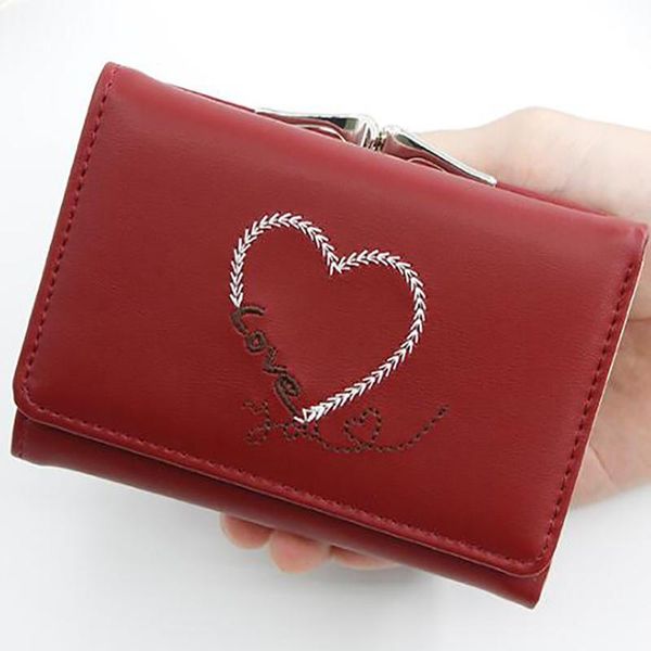 

wallets fashion brand leather purse women buckle love female letters card bag for short wallet coin, Red;black