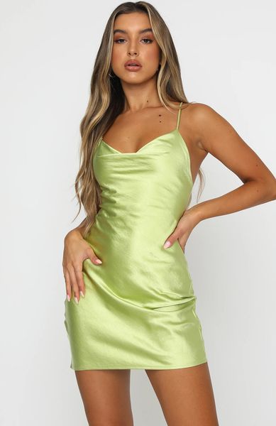 

wedding guest dress 2021 summer green satin open back solid color scoop neck sleeveless sling bag hip skirt bridesmaid dresses clothes for w, White;black