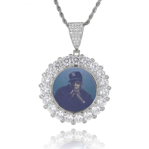

pendant necklaces hip hop private custom round large zircon solid po diy memory po frame necklace hiphop, Silver